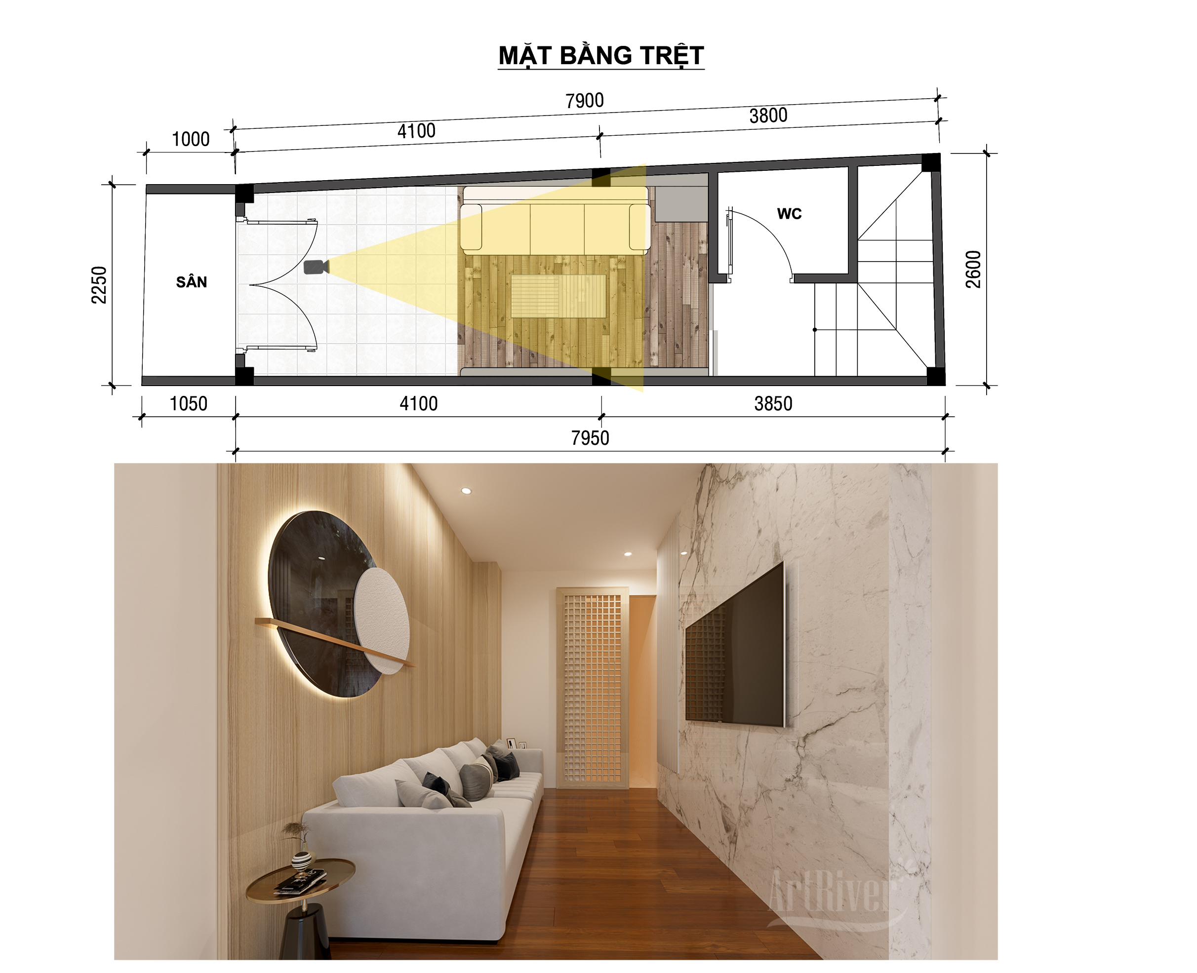 mặt bằng trệt lầu 4